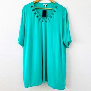 AVENUE] Women's Plus Size Square Cage Neck
Top - emerald - 22W/24W